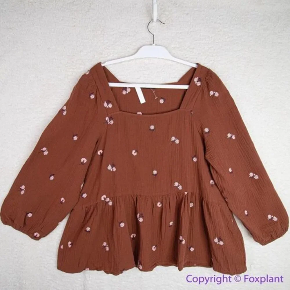 NEW Madewell plus Amie Floral Embroidered Lightspun Millbrook Peplum‎ Top, 2X